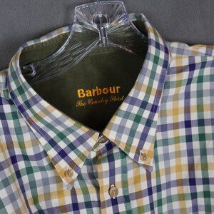 Barbour Shirt Mens XXL White Grid Check Country Shirt Button Down Corduroy Cuffs